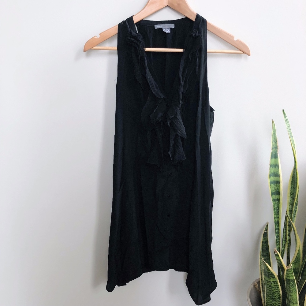 Vince Tank Top Tunic Dress Silk Ruffle Button Down